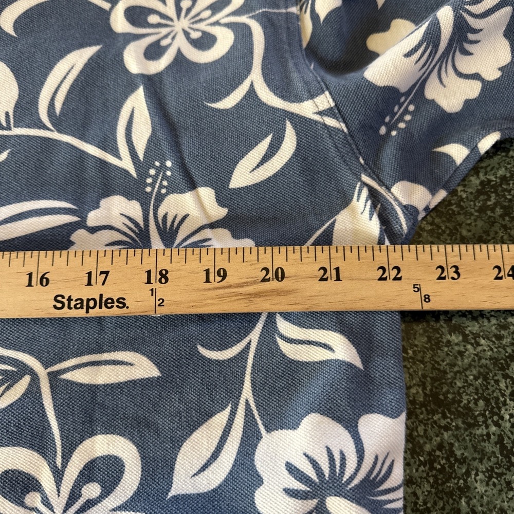 Crazy Shirts Size M VTG 100% Cotton Blue & White Floral Hawaiian Polo Shirt - Picture 6 of 13